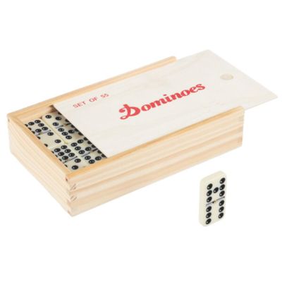 Domino Set with Wood Case - 55 Premium Double Nine Dominoes and Convenient Storage Box - Family Games by Trademark Games (Light Brown)