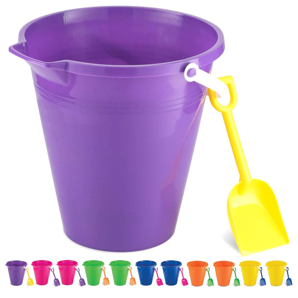 4E's Novelty 9" Large Sand Bucket with Shovel [12 Pack Bulk] Beach Buckets - Beach Toys for Kids & Toddlers, Party Favors Basket Holders, End of Year Student Gifts from Teacher
