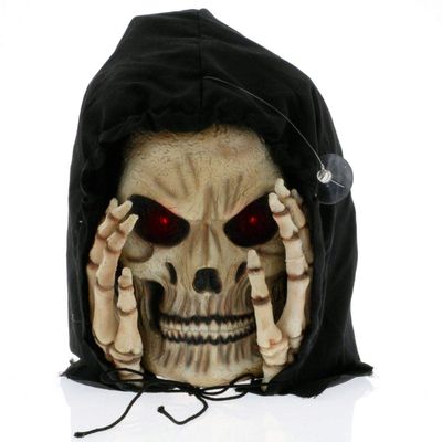 Scary Peeper Electronic Halloween Decoration - Realistic Peeping Tom Reaper with Light Up Eyes to Scare All Visitors - Easily Attaches to Any Window