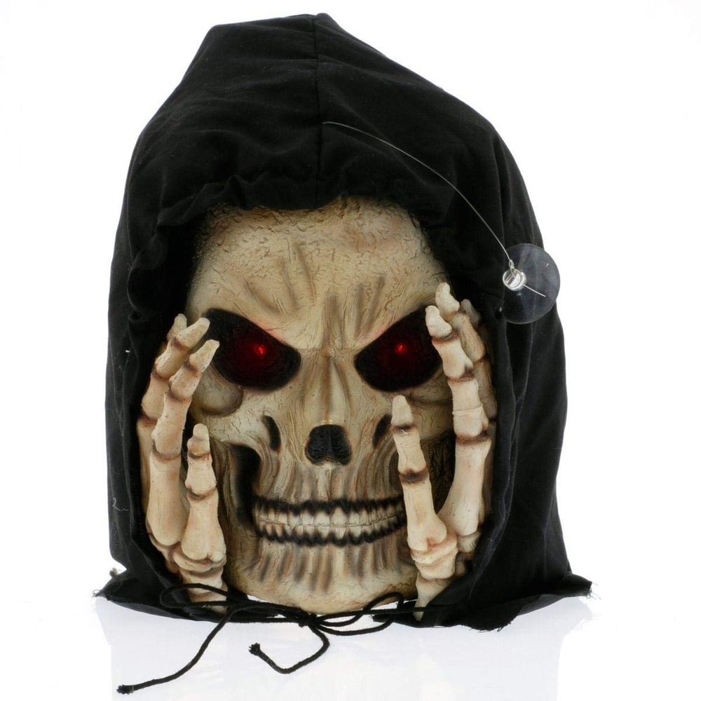 Scary Peeper Electronic Halloween Decoration - Realistic Peeping Tom Reaper with Light Up Eyes to Scare All Visitors - Easily Attaches to Any Window