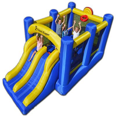 Island Hopper Racing Slide and Slam Inflatable Bounce House Dual Slides, Climbing Wall & Basketball Hoop for Fun Jumper for Kids with Durable PVC Build Outdoor/Indoor Bounce House for Big Kids
