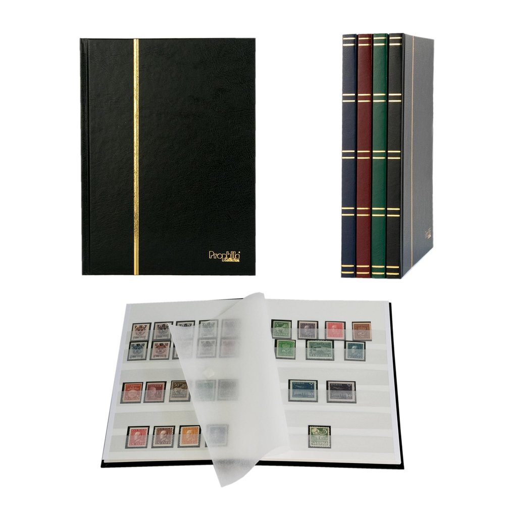 Prophila Small Stamp Album (New) 16 White Sides, Black Cover