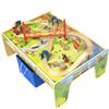 50 Piece Wooden Train Set with Activity Table & Storage Bin - 100% Hardwood Track, Engine, Oil Tanker, Caboose, Fire Engine, Station, Policeman, Farm Animals. Compatible with All Major Brands view 2