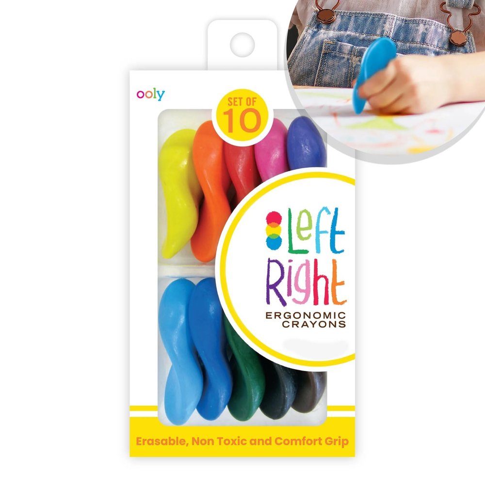 Ooly Ergonomic Erasable Crayons for Young Kids, 10 Colored Crayons in Bright Colors are Non-Toxic and Made from Eco-Friendly Polymers, No Rolling Crayon, Gifts for Kids