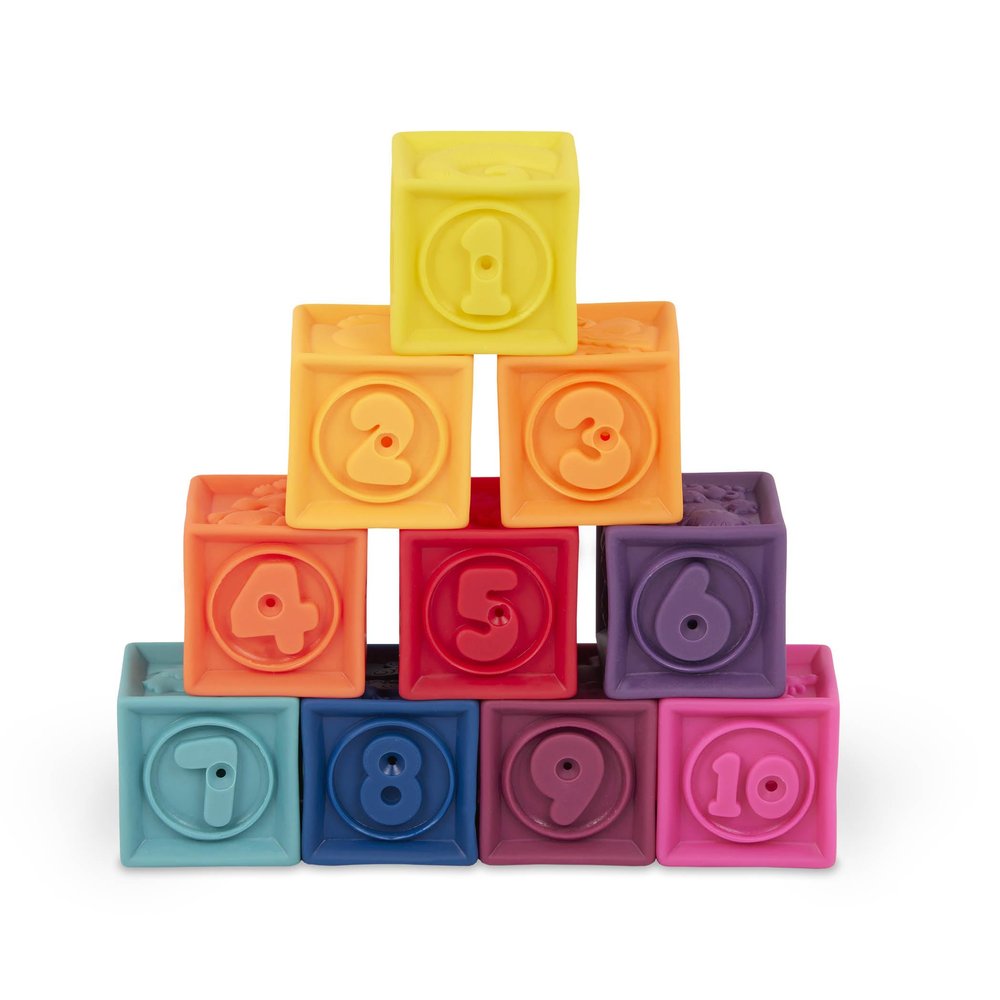 B. toys Baby Blocks Stacking & Building Toys for Babies 10 Soft & Educational Blocks Numbers, Shapes, Colors, Animals One Two Squeeze 6+ Months
