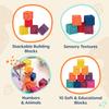B. toys Baby Blocks Stacking & Building Toys for Babies 10 Soft & Educational Blocks Numbers, Shapes, Colors, Animals One Two Squeeze 6+ Months view 2