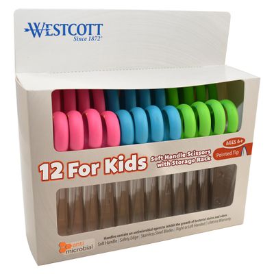 Westcott Soft Handle Kids Scissors, Assorted Colors, 5-Inch Pointed, 12 Pack (14874)
