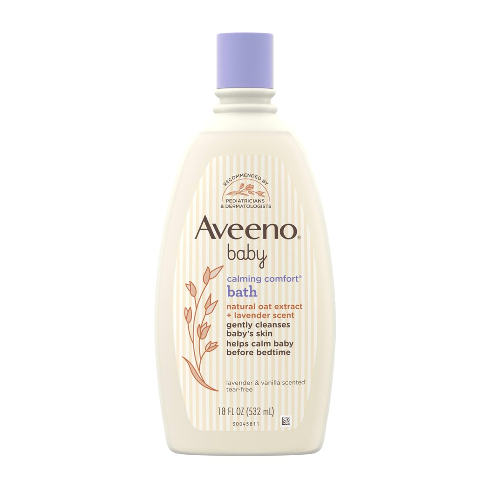 Aveeno Baby Nighttime Calming Comfort Bath, Body & Hair Wash with Relaxing Lavender & Vanilla Scents & Natural Oat Extract, Tear-Free Formula, Paraben-, Phthalate- & Soap-Free, 18 Fl. Oz
