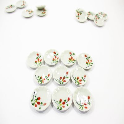 10x20mm Red Orchid Flower Paint Plate Dish Dollhouse Miniature Ceramic 12822