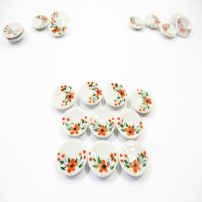 10x15mm Orange Flower Paint Round Plate Dish Dollhouse Miniature Ceramic 12816