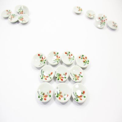 10x15mm Red Orchid Paint Round Plate Dish Dollhouse Miniature Ceramic 12817