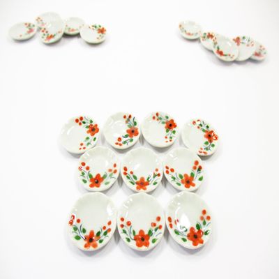 10x20mm Orange Flower Paint Plate Dish Dollhouse Miniature Ceramic 12821