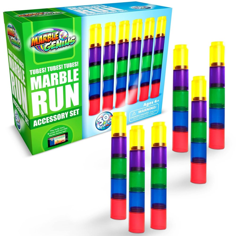 Marble Genius Tubes, 30pcs Marble Run Accessory Set for Kids Ages 4+, Fun Building & Learning Educational Construction Add-on Kit for Teens STEM