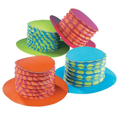 Fun Express Accordion Top Hat Party Hats Set of 12 - Colorful Mad Hatter Tea Party Decorations for Birthday Celebrations | Funny Costume Hats for Kids & Adults Circus Clown Events