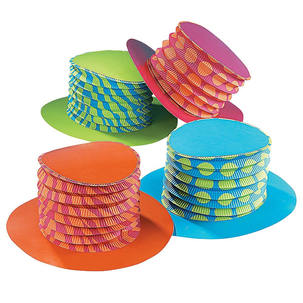 Fun Express Accordion Top Hat Party Hats Set of 12 - Colorful Mad Hatter Tea Party Decorations for Birthday Celebrations | Funny Costume Hats for Kids & Adults Circus Clown Events