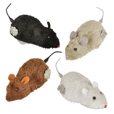 Bits and Pieces - Wind Up Racing 4 Mice-Realistic Looking Mice, Carefree pet - Set of 4: Black, Gray, White and Brown. Each Measures 4-1/2" Long