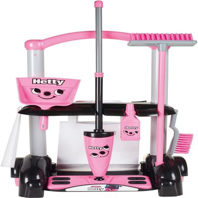 Casdon Henry & Hetty Toys - Hetty Cleaning Trolley - Pink Hetty-Inspired Toy Playset with Mop, Brushes, Dustpan, & Accessories - Kids Cleaning Trolley Set - for Children Aged 3+