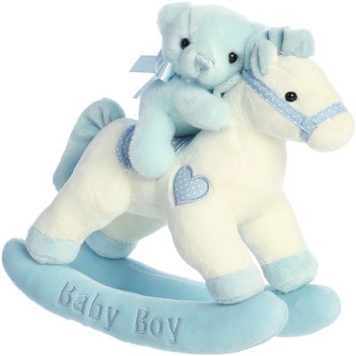 Aurora Melodious Musicals! Baby Boy Rocking Horse Baby Stuffed Animal - Musical Entertainment - Engaging Play - Blue 11 Inches