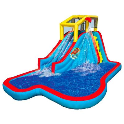 Banzai Inflatable Pool Water Slide, Blow Up Backyard Splash House, Slide N Soak