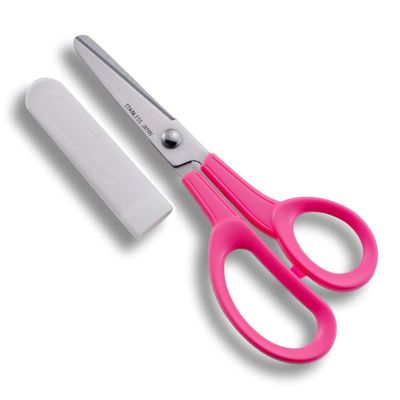 CANARY Kids Scissors 6" for Age 6-8, Safe Blunt Tip with Blade Cover, Made in JAPAN, Safety Elementary School Scissors, Pink