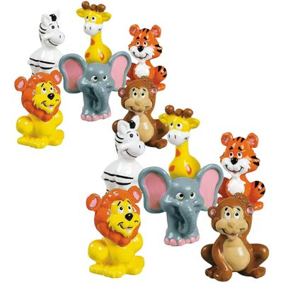 Fun Express Zoo Animal Figure Toys - Includes Zebras Giraffes Tigers Lions Elephants and Monkeys - Set of 12 - Party Favors Giveaways, Cake Toppers and Toys - Vbs Vacation Bible School Supplies/Decor
