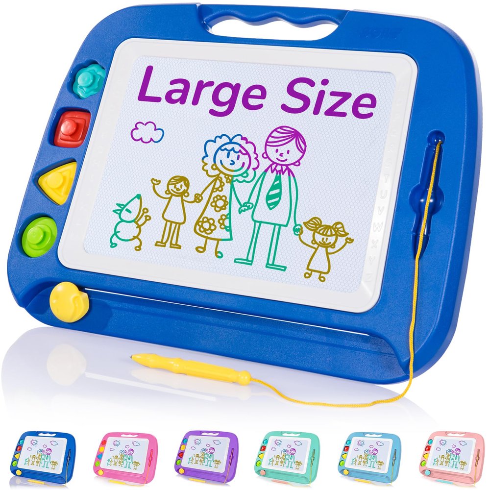 SGILE Large Magnetic Drawing Board for Kids, Toddlers Toys for 1 2 3 4 Year Old, Etch & Sketch Pad with 4 Stamps, Learning and Educational Toys for Boys Girls Gift, 16 13 in (42 x 32 CM), Blue