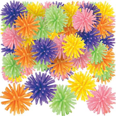 Fun Express Mini Porcupine Balls for Kids - Bulk Set of 72 in Bright Assorted Colors - Party Favor Toys and Handouts