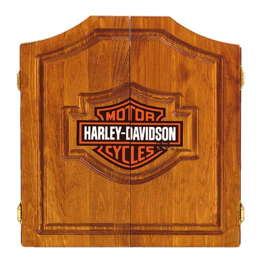 Harley-Davidson Bar & Shield Logo Dart Board Cabinet - Pine Wooden Cabinet 61905