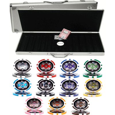 Casino Aces Laser 14gm Clay 500 Chip Poker Set - with Aluminum Case