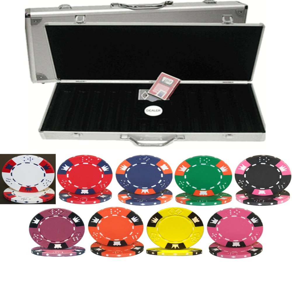 Crown & Dice 14gm Clay 500 Chip Poker Set - with Aluminum Case