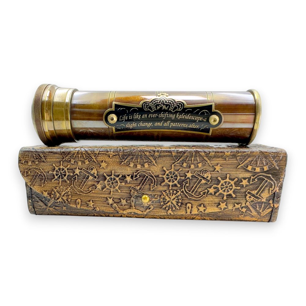 MAH Handcrafted Brass Kaleidoscope Vintage Nautical Collectible Gift for Adults & Collectors Sentimental Keepsake with Greeting Card Decorative Home Dcor Accent Timeless Pattern Design