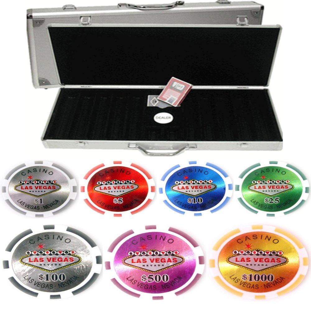 LAS Vegas Casino Laser 500 Chip 14gm Clay Poker Set - with Aluminum Case