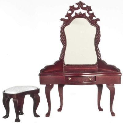 1:12 Scale Mahogany Dressing Table with Stool Set #D0485
