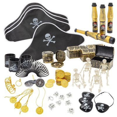 Juvale Pirate Birthday Party Favors Kit - 100-Piece Set, Includes Hats, Patches, Compasses, Coins & Toys - Pirate Accessories for Party Favors