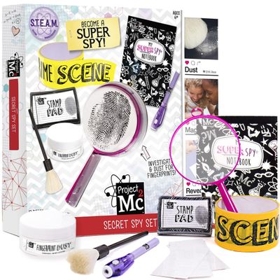 Project MC2 Pretend Play Super Spy Gear STEM Science Kit, Become a Human Lie Detector with Detective Finger Print Identification Set, Crime Scene Tape, Magnifying Glass, Spy Notebook & More Stuff Medium