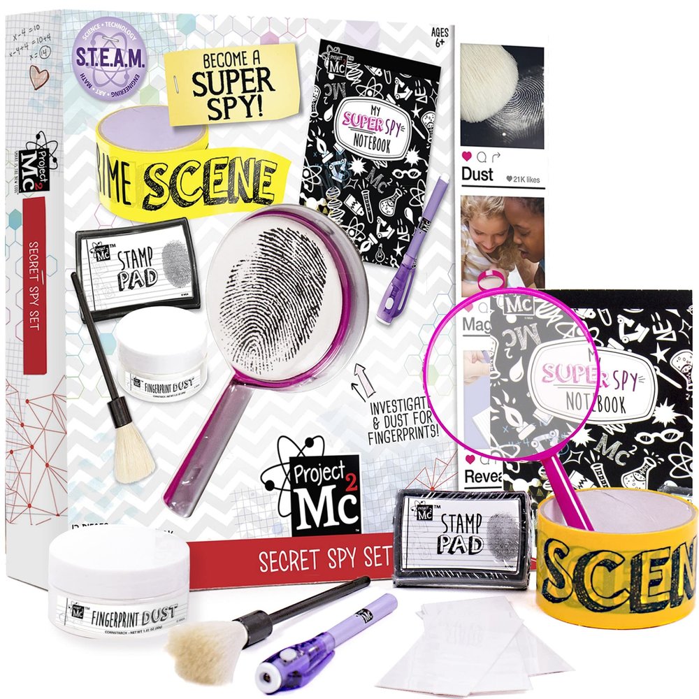 Project MC2 Pretend Play Super Spy Gear STEM Science Kit, Become a Human Lie Detector with Detective Finger Print Identification Set, Crime Scene Tape, Magnifying Glass, Spy Notebook & More Stuff Medium