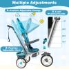 Costzon Tricycle for Toddlers, 6 in 1 Trike w/Parent Handle, Adjustable Canopy, Storage, Safety Harness & Wheel Brakes, Baby Push Tricycle Stroller for Kids Boys Girls Aged 9 Month-5 Years Old, Blue view 3
