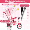 Costzon Tricycle for Toddlers, 6 in 1 Trike w/Parent Handle, Adjustable Canopy, Storage, Safety Harness & Wheel Brakes, Baby Push Tricycle Stroller for Kids Boys Girls Aged 9 Month-5 Years Old, Pink view 3