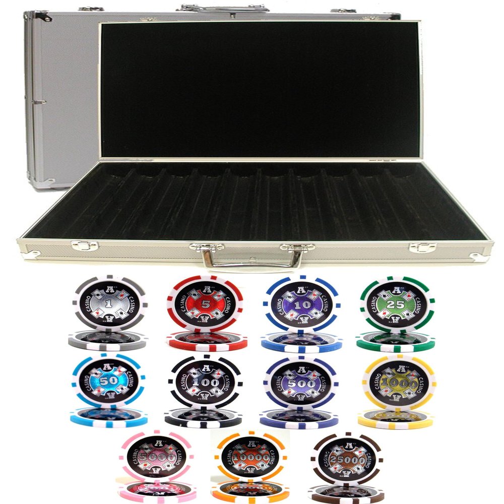Casino Aces Laser 14gm Clay 1000 Chip Poker Set with Aluminum Case