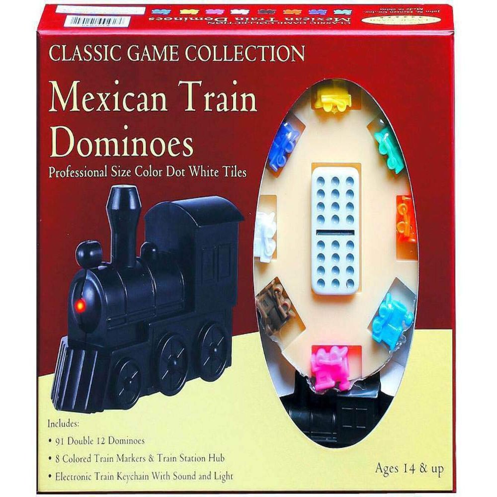 Classic Game Collection Hansen Double 12 Mexican Train Dominoes with Train Markers and Hub