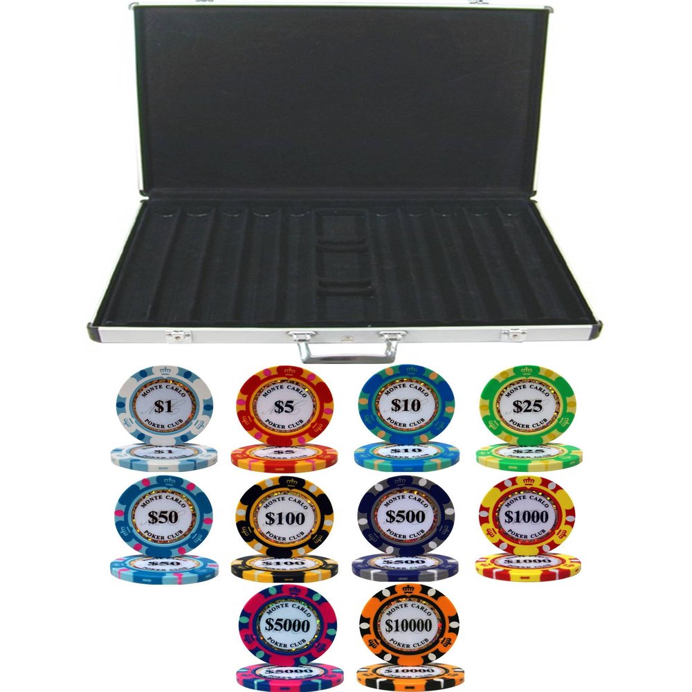 Monte Carlo Design 14gm 1000 Chip Clay Poker Set with Aluminum Case
