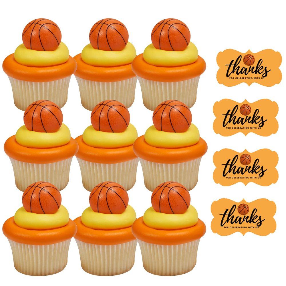 24pack 3D Basketball Cupcake/Desert/Food Decoration Topper Rings with Favor Stickers