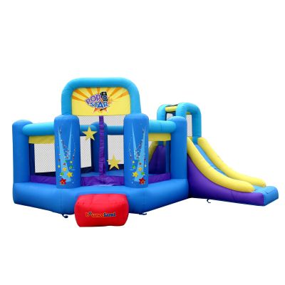 Bounceland Pop Star Inflatable Bounce House Bouncer, Large Bouncing Area with Long Slide, Climbing Wall, Basketball Hoop, UL 1HP Blower Included, 15 ft x 13 ft x 8.3 ft H, Pop Star Kids Party Theme