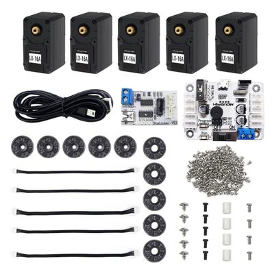 5 Packs LX-16A Serial Bus Servo with Servo Controller & Debug Board, Dual Bearing Full Metal Gear Steering Servo for RC Robot DIY, High Torque Servo 17KG.CM 6V - 19.5KG.CM 7.4V, Control Angle 240