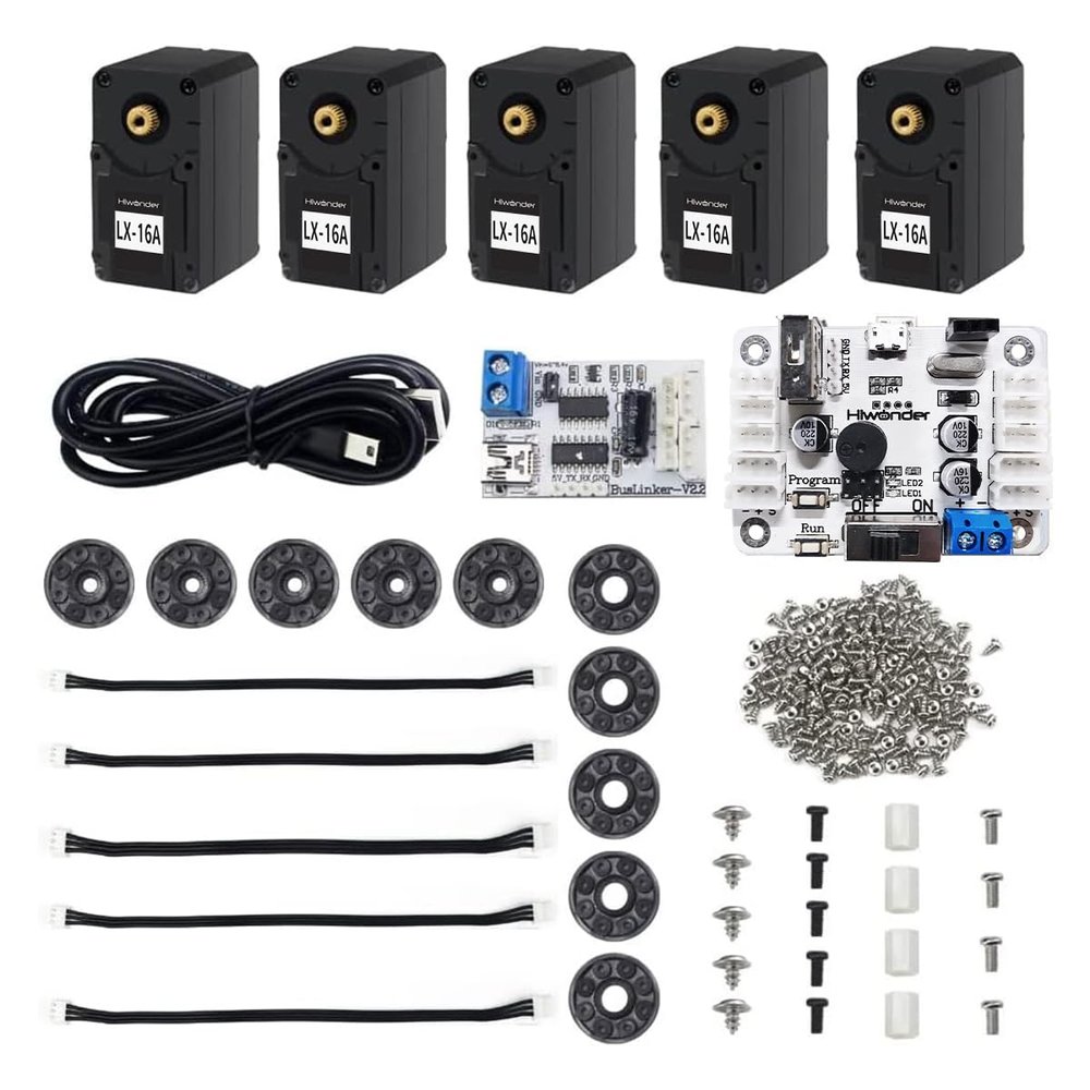 5 Packs LX-16A Serial Bus Servo with Servo Controller & Debug Board, Dual Bearing Full Metal Gear Steering Servo for RC Robot DIY, High Torque Servo 17KG.CM 6V - 19.5KG.CM 7.4V, Control Angle 240