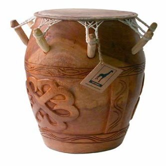 Africa Heartwood Project Hand-carved African Kpanlogo Peg Drum from Ghana with Calf Skin Drum Head - 11"x25"