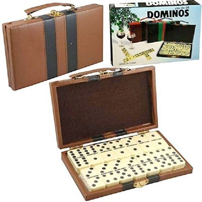 Dependable Products Domino Double Six - Ivory and Black Tiles with Metal Spinners in Deluxe Travel Case with Handles