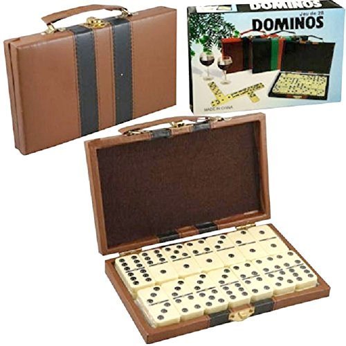 Dependable Products Domino Double Six - Ivory and Black Tiles with Metal Spinners in Deluxe Travel Case with Handles