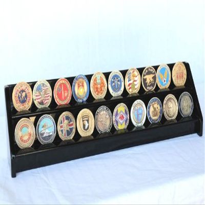 2 Rows Challenge Coin/Casino Chip Display Rack Holder -Black Finish