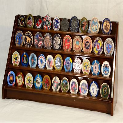 4 Rows 40 Challenge Coin/Casino Chip Display Case Rack Holder Stand Solid Wood -Walnut Finish